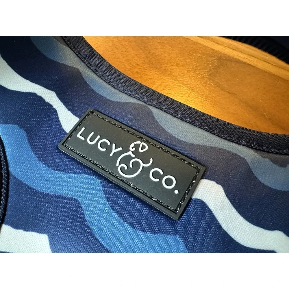 Lucy & Co. Reversible Dog‎ Harness Shark & Waves Print Blue Neoprene Size S**